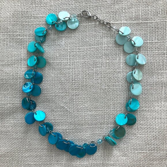 Blue Ombre Capiz Shell Necklace Dangle Costume Jewelry Coastal - Picture 2 of 9